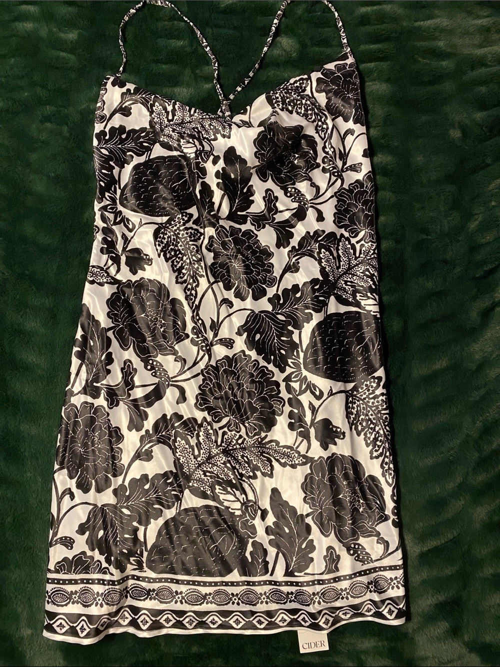 Cider Black & White Floral Slip Dress with Spaghetti Straps